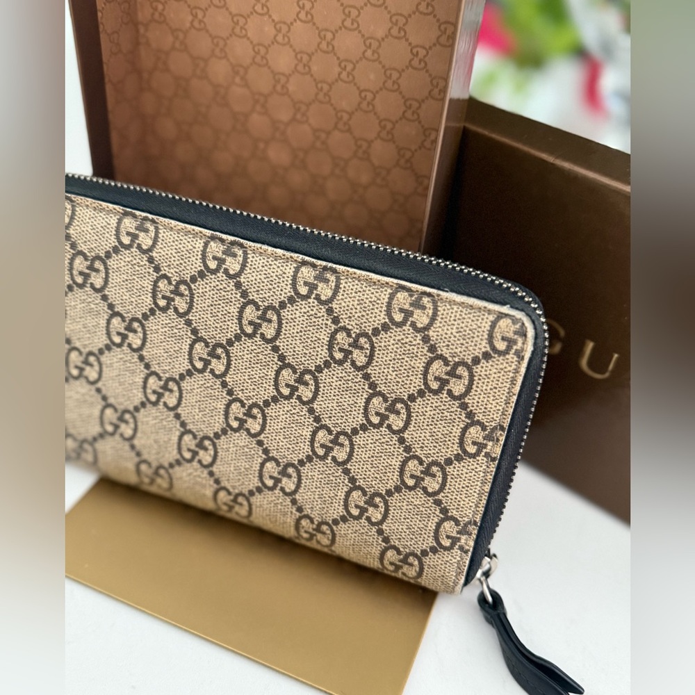 Gucci Long Wallet Snake Print Beige x Dark Brown x Multi Round Zipper w/ box - Picture 4 of 10